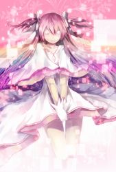 Rule 34 | 10s, 1girl, ao jun, bad id, bad pixiv id, closed eyes, dress, female focus, gloves, kaname madoka, mahou shoujo madoka magica, mahou shoujo madoka magica (anime), pink hair, solo, twintails, two side up, ultimate madoka