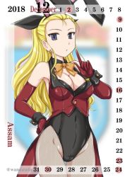 Rule 34 | 10s, 1girl, adapted uniform, animal ears, assam (girls und panzer), black collar, black leotard, black pantyhose, black ribbon, blonde hair, blue eyes, blurry, blurry background, bow, bowtie, breasts, calendar, character name, cleavage, coattails, collar, commentary request, cowboy shot, december, detached collar, elbow gloves, emblem, english text, fake animal ears, fishnet pantyhose, fishnets, forehead, girls und panzer, gloves, hair pulled back, hair ribbon, hand on own hip, highleg, highleg leotard, highres, jacket, leotard, looking at viewer, medium breasts, orange bow, orange bowtie, pantyhose, parted lips, playboy bunny, pointing, pointing up, rabbit ears, red gloves, red jacket, ribbon, solo, st. gloriana&#039;s (emblem), st. gloriana&#039;s military uniform, standing, thigh gap, twitter username, wan&#039;yan aguda, wing collar, wrist cuffs