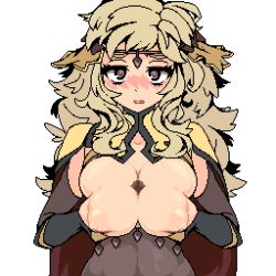 Rule 34 | animated, animated gif, blonde hair, grabbing another&#039;s breast, breasts, breasts out, breasts squeezed together, censored, fire emblem, grabbing, large breasts, narrow waist, nintendo, nipples, ophelia (fire emblem), paizuri, pixel art, sex, skindentation, slender
