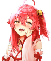Rule 34 | 1girl, ahoge, bare shoulders, bell, blush, crying, crying with eyes open, frills, hair bell, hair between eyes, hair ornament, hairclip, hololive, long hair, murata taichi, one side up, open mouth, pink hair, sakura miko, sakura miko (1st costume), solo, tears, teeth, tongue, upper teeth only, virtual youtuber, wide sleeves, yellow eyes