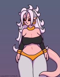 Rule 34 | 1girl, android 21, animated, animated gif, bandeau, bandeau pull, black sclera, bracelet, breasts, colored sclera, colored skin, detached sleeves, dragon ball, dragon ball fighterz, jewelry, large breasts, licking lips, light purple hair, looking at viewer, majin android 21, nail polish, nipples, pink skin, pointy ears, red eyes, solo, tongue, tongue out, upper body