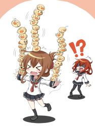 Rule 34 | !?, &gt; &lt;, 10s, 2girls, :d, > <, ^^^, anchor symbol, balancing, bird, black skirt, black socks, brown hair, chick, closed eyes, commentary request, folded ponytail, hair ornament, hairclip, highres, ikazuchi (kancolle), inazuma (kancolle), kantai collection, kirby, kirby (series), kneehighs, long hair, long sleeves, meme, multiple girls, neckerchief, nintendo, odd one out, open mouth, pleated skirt, ponytail, red neckerchief, school uniform, serafuku, shaded face, short hair, simple background, skirt, smile, socks, sweat, thighhighs, too many, wavy mouth, xd, yakitori06, yakitori (yakitori06), zzz