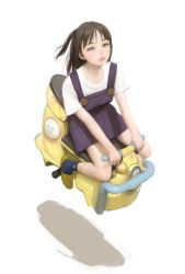 Rule 34 | 1girl, black hair, blank stare, blue socks, closed mouth, clover, eyelashes, floating, floating object, four-leaf clover, green eyes, looking afar, mujiha, original, pink lips, sandals, shadow, shirt, short sleeves, simple background, sitting, socks, solo, white background, white shirt