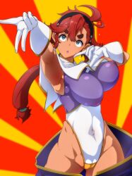 Rule 34 | 1girl, aqua eyes, breasts, cameltoe, cosplay, covered erect nipples, gundam, gundam seed, gundam suisei no majo, highres, large breasts, legs, leotard, meer campbell, red hair, solo, suletta mercury, thick thighs, thighs, wide hips