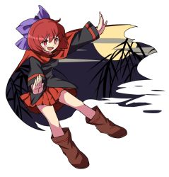 Rule 34 | 1girl, bow, cape, hair bow, long sleeves, maguro (mawaru sushi), moon, night, one-hour drawing challenge, open mouth, red eyes, red hair, sekibanki, short hair, skirt, smile, solo, touhou