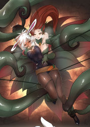 Rule 34 | 2girls, animal ears, ankle grab, bad id, bad pixiv id, battle bunny riven, bdsm, blush, bondage, bound, bound arms, bracelet, breasts, brown eyes, carrot, choker, claws, cleavage, earrings, fake animal ears, grabbing another&#039;s chin, hand on another&#039;s chin, highres, jewelry, large breasts, league of legends, licking lips, messy hair, moonjunk, multiple girls, navel, pantyhose, plant, playboy bunny, pointy ears, ponytail, rabbit ears, red hair, riven (league of legends), saliva, short eyebrows, short hair, skindentation, spiked bracelet, spikes, sweat, tears, tentacles, tongue, tongue out, torn clothes, vines, wearing plant, white hair, yellow eyes, yuri, zyra