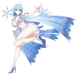 Rule 34 | 1girl, ass, blue hair, breasts, cleavage, dolphin wave, high heels, highres, large breasts, long hair, nayuki hiori, official art, red eyes, solo