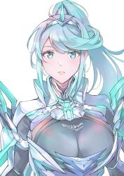 Rule 34 | 1girl, breasts, chest jewel, green eyes, green hair, highres, large breasts, pneuma (xenoblade), ponytail, solo, ug333333, xenoblade chronicles (series), xenoblade chronicles 2