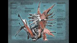 Rule 34 | alien, anatomy, arrow films, arrow video, biology, brain, bug, cecum, chart, compound eyes, cross-section, daiei film, diagram, english text, gamera (series), gamera 2: advent of legion, giant, giant monster, green background, heart, highres, horns, jolyon yates, kadokawa, kaijuu, legion (gamera), monster, official art, organs, ovary, science, science fiction, simple background, space monster, tail, tentacles, x-ray