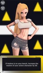 Rule 34 | 3d, animated, blonde hair, breasts, breasts out, card (medium), crop top, denim, denim shorts, highres, large breasts, medium breasts, nude, persephone858, shorts