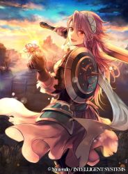 Rule 34 | 1girl, commentary, company connection, copyright name, fire emblem, fire emblem cipher, holding, holding sword, holding weapon, nintendo, official art, outdoors, solo, star (sky), sword, wadadot lv, weapon