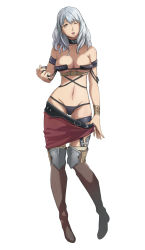 Rule 34 | 10s, 1girl, black panties, boots, bracelet, breasts, choker, final fantasy, final fantasy xiv, green hair, highres, hyur, imdsound, jewelry, long hair, one eye closed, panties, simple background, solo, thigh boots, thighhighs, underwear, undressing, yellow eyes