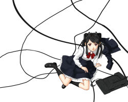Rule 34 | black hair, cable, facsimile machine, hair ribbon, jacket, mary janes, red eyes, ribbon, shoes, skirt, socks, solo, twintails, wire