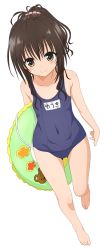 Rule 34 | 10s, 1girl, absurdres, artistic error, bad feet, barefoot, blush, brown eyes, brown hair, child, colorized, flat chest, highres, innertube, legs, long hair, one-piece swimsuit, ponytail, school swimsuit, shige (moe-ren.net), smile, solo, swim ring, swimsuit, thighs, third-party edit, to love-ru, to love-ru darkness, transparent background, vector trace, yabuki kentarou, yuuki mikan