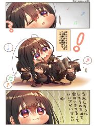 Rule 34 | !, 4girls, ?, ant girl, antennae, blush, brown eyes, chibi, cockroach girl, comic, commentary request, flying sweatdrops, gradient eyes, happy, harumina mau, highres, lifting person, multicolored eyes, multiple girls, musical note, one eye closed, original, personification, size difference, smile, spoken musical note, sweatdrop, translation request, twitter username
