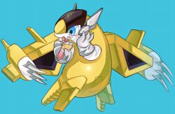 Rule 34 | blue eyes, blush, digimon, digimon (creature), eating, highres, solo, sparrowmon, wings