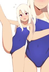 Rule 34 | 1girl, absurdres, blush, competition school swimsuit, fate/stay night, fate (series), highres, illyasviel von einzbern, long hair, looking at viewer, mitchi, one-piece tan, open mouth, red eyes, school swimsuit, smile, solo, swimsuit, tan, tanline, white hair