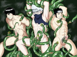 Rule 34 | 3boys, anal, bdsm, black hair, bondage, bottomless, bound, brown hair, cum, cum on body, cum on lower body, double anal, double insertion, eddy318, erection, green tentacles, grey hair, hatake kakashi, male focus, male penetrated, might guy, multiple anal, multiple boys, multiple insertions, multiple penetration, muscular, naruto, naruto (series), nipple penetration, nipple poke, nipple stimulation, nipple tweak, nipples, nodules, nude, object insertion, penis, precum, rape, restrained, sarutobi asuma, spread legs, struggling, suspension, sweat, tentaclejob, tentacles, tentacles on male, torn clothes, uncensored, undressing, urethral insertion, yaoi