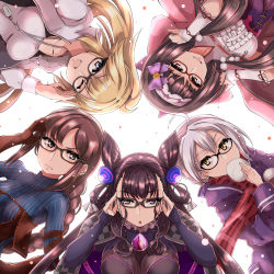 Rule 34 | 5girls, :d, adjusting eyewear, ahoge, artoria pendragon (fate), black hair, blonde hair, blue eyes, bodysuit, braid, breasts, brown eyes, brown hair, collarbone, commentary request, cone hair bun, double bun, eating, elbow gloves, eyewear strap, fate/grand order, fate (series), glasses, gloves, hair bun, hairband, haku (grimjin), highres, hood, jeanne d&#039;arc (fate), jeanne d&#039;arc (ruler) (fate), jeanne d&#039;arc (swimsuit archer) (fate), jeanne d&#039;arc (swimsuit archer) (second ascension) (fate), large breasts, long braid, looking at viewer, medium breasts, multiple girls, murasaki shikibu (fate), mysterious heroine x alter (fate), mysterious heroine x alter (first ascension) (fate), one eye closed, open mouth, osakabehime (fate), ponytail, purple eyes, purple hair, silver hair, single braid, smile, striped bodysuit, swimsuit, trait connection, whistle, whistle around neck, yellow eyes, yu mei-ren (fate), yu mei-ren (first ascension) (fate)