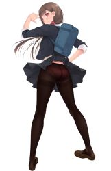 Rule 34 | 1girl, ass, backpack, bad id, bad twitter id, bag, black pantyhose, blazer, blunt bangs, brown footwear, brown hair, character request, copyright request, crotch seam, f-cla, floating hair, full body, gusset, hair ornament, hair scrunchie, highres, image sample, jacket, legs, light smile, loafers, long hair, looking at viewer, looking back, low twintails, original, panties, panties under pantyhose, pantyhose, pantyshot, pink panties, red eyes, school bag, school uniform, scrunchie, shoes, shoulder bag, simple background, skirt, sleeves rolled up, smile, solo, standing, thighband pantyhose, thighs, twintails, underwear, v, wardrobe malfunction, white background
