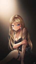 Rule 34 | 1girl, absurdres, arm tattoo, blonde hair, blue eyes, earrings, highres, hololive, hololive english, jewelry, looking at viewer, nyab, shoulder tattoo, tattoo, virtual youtuber, watch, watson amelia