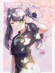 Rule 34 | 1girl, blue archive, cherry blossoms, chinese clothes, choco 0528, dappled sunlight, highres, shun (blue archive), shun (small) (blue archive), solo, sunlight