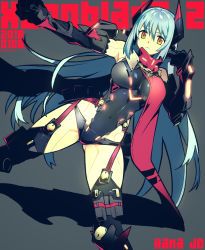 Rule 34 | 1girl, android, blue hair, breasts, commentary, gluteal fold, joints, large breasts, leotard, long hair, looking at viewer, nintendo, poppi (xenoblade), poppi qtpi (xenoblade), robot joints, sasaki tomomi, solo, spoilers, thighhighs, very long hair, xenoblade chronicles (series), xenoblade chronicles 2