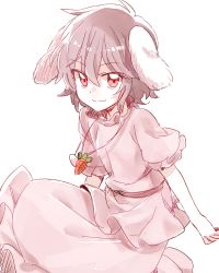Rule 34 | 1girl, 6 (yuchae), :3, animal ears, brown hair, rabbit ears, inaba tewi, jewelry, looking at viewer, pendant, red eyes, short hair, simple background, smile, solo, touhou, tsurime