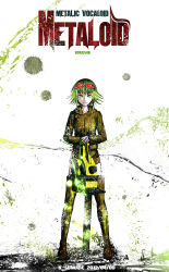 Rule 34 | 1girl, artist name, chainsaw, character name, copyright name, dated, goggles, goggles on head, green eyes, green hair, gumi, holding, k-suwabe, matching hair/eyes, solo, vocaloid