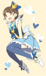 Rule 34 | 1girl, bad id, bad pixiv id, blue dress, blue eyes, blue skirt, blue thighhighs, boots, brooch, brown eyes, brown hair, cosplay, crown, cure princess, cure princess (cosplay), dress, happinesscharge precure!, heart, heart brooch, kantai collection, kuuga (cf), name connection, open mouth, personification, precure, shirayuki (kancolle), short hair, skirt, sleeveless, solo, thighhighs, twintails, vest