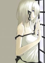Rule 34 | 1girl, blue eyes, breasts, cleavage, collarbone, hair ornament, indoors, kauto, long hair, off shoulder, original, shirt, silver hair, solo, white shirt, wings, zinnia silane