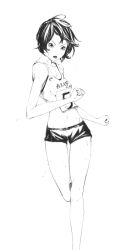 Rule 34 | 1girl, greyscale, gym uniform, monochrome, navel, running, shorts, solo, sousou (sousouworks), track and field