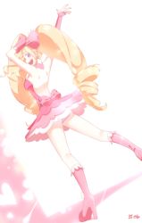 Rule 34 | 10s, 1girl, absurdres, ass, back, bare legs, bare shoulders, blonde hair, boots, breasts, choker, dress, drill hair, female focus, frilled skirt, frills, hair ribbon, harime nui, high heel boots, high heels, highres, kill la kill, legs, open mouth, pink dress, pink footwear, pink heels, platform footwear, purple eyes, ribbon, skirt, solo, standing, strapless, strapless dress, twin drills, white background