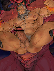 Rule 34 | 2boys, abs, al&#039;diabolos, anus, ass, bar censor, bara, barbarian (diablo 3), beard, biceps, braid, braided beard, censored, character request, check character, chest hair, colored skin, completely nude, dark-skinned male, dark skin, demon boy, demon horns, diablo, diablo (series), diablo 3, erection, facial hair, from below, frown, giant, giant male, glensaru, grey hair, highres, horns, interspecies, large pectorals, large penis, long beard, male focus, male pubic hair, mature male, multiple boys, multiple braids, muscular, muscular male, navel, navel hair, nipples, nude, old, old man, pectorals, penis, pubic hair, red skin, scar, scar on chest, scar on leg, short hair, size difference, solo focus, stomach, thick eyebrows, thick thighs, thighs, veins, veiny penis, yaoi