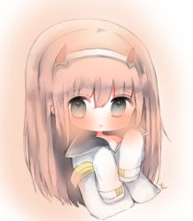 Rule 34 | 10s, 1girl, :o, bad id, bad pixiv id, blush, brown hair, cottontailtokki, darling in the franxx, grey eyes, hair between eyes, hands up, horns, jacket, long hair, long sleeves, looking at viewer, parted lips, signature, sleeves past fingers, sleeves past wrists, solo, very long hair, white jacket, zero two (darling in the franxx)