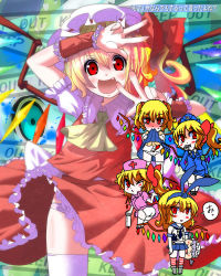 Rule 34 | 1girl, alternate hairstyle, ascot, blonde hair, blush, bow, chibi, clothes lift, clothes pull, cosplay, crossover, crystal, dress, fang, fang out, flandre scarlet, four of a kind (touhou), hair bow, hair ornament, hair ribbon, hat, hat ribbon, highres, kantai collection, looking at viewer, looking back, microskirt, miniskirt, multiple girls, multiple views, nose blush, nurse, nurse cap, panties, pantyhose, police, police uniform, policewoman, ramutaizumu, red dress, red eyes, remilia scarlet, ribbon, shimakaze (kancolle), shimakaze (kancolle) (cosplay), short hair, side ponytail, skirt, skirt lift, skirt pull, skirt set, smile, smiley face, solo focus, tears, thighhighs, touhou, translation request, twintails, underwear, uniform, wings, wristband, yukkuri shiteitte ne