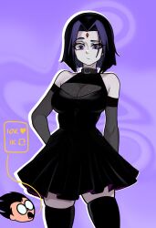 Rule 34 | 1boy, 1girl, black hair, dc comics, e-girl, highres, medium hair, miniskirt, raven (dc), short hair, skirt, teen titans