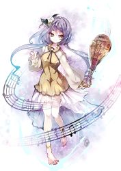 Rule 34 | 1girl, anklet, barefoot, biwa lute, cis (carcharias), flower, hair flower, hair ornament, instrument, jewelry, long hair, lute (instrument), musical note, purple hair, sketch, smile, solo, touhou, tsukumo benben, twintails