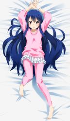 Rule 34 | 1girl, absurdres, barefoot, blue hair, blush, child, fairy tail, highres, long hair, looking at viewer, pajamas, planeptune, wendy marvell