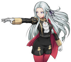 Rule 34 | 1girl, axe, blonde hair, blue eyes, cape, ascot, edelgard von hresvelg, fire emblem, fire emblem: three houses, gloves, hair ornament, igalimax, long hair, looking at viewer, mole, mole under mouth, nintendo, pantyhose, simple background, smile, solo, uniform, weapon, white background