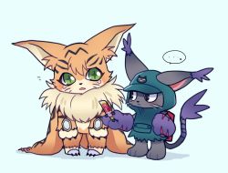 Rule 34 | blacktailmon uver., cat, digimon, gloves, green eyes, looking at another, meicoomon, tail