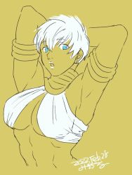 Rule 34 | 1girl, armpits, arms behind head, blue eyes, breasts, elena (street fighter), large breasts, short hair, street fighter, street fighter iii (series), toned, white hair