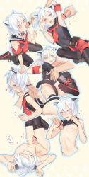 Rule 34 | 2boys, animal ears, armpit sex, bar censor, belt, black collar, black leggings, black sailor collar, black thighhighs, blade &amp; soul, blue outline, blush, cat boy, cat ears, cat tail, censored, character request, check copyright, clothes lift, collar, commentary request, copyright request, cum, ejaculation, erection, fellatio, grey eyes, hair between eyes, heart, inkerpape, kneepit sex, leggings, looking at penis, looking at viewer, male focus, multiple boys, neckerchief, nipple stimulation, nude, o-ring, o-ring belt, open mouth, oral, outline, penis, penis to breast, red neckerchief, red shorts, sailor collar, shirt lift, short hair, shorts, sleeveless, slit pupils, solo focus, spoken heart, tail, thigh sex, thighhighs, trap, white background, white hair, yaoi