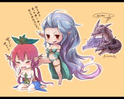 Rule 34 | ..., 10s, 2girls, absurdly long hair, aqua panties, bare legs, barefoot, blush, breasts, bullying, chibi, cleavage, clothing cutout, crying, dragon, dress, closed eyes, granblue fantasy, hair intakes, kicking, large breasts, leaf, letterboxed, light purple hair, long hair, low twintails, monster girl, multiple girls, navel, navel cutout, open mouth, panties, partially translated, plant girl, pointy ears, red eyes, sitting, sukemyon, sweatdrop, tears, thigh strap, tiamat (granblue fantasy), translation request, twintails, underwear, very long hair, yggdrasill (granblue fantasy)