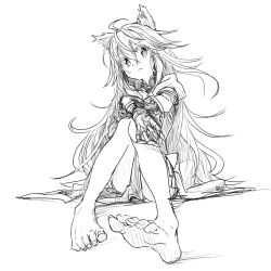 Rule 34 | 1girl, absurdres, ahoge, animal ears, atalanta (fate), barefoot, closed mouth, fate/apocrypha, fate/grand order, fate (series), feet, full body, gloves, greyscale, hair between eyes, highres, jitaso, knees together feet apart, long hair, looking at viewer, monochrome, sitting, sketch, solo
