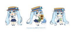 Rule 34 | 1girl, :3, asagao minoru, blue bow, blue eyes, blue hair, blue neckwear, blue skirt, boater hat, bow, bracelet, buttons, camera, chibi, commentary request, crypton future media, flower, fortissimo, full body, hair ornament, hairclip, hand up, hat, hat bow, hatsune miku, holding, holding camera, holding flower, holding map, jewelry, leaning forward, light blue hair, long hair, looking at viewer, map, miniskirt, multiple views, musical note, musical note hair ornament, neck ribbon, open mouth, rabbit yukine, ribbon, shirt, short sleeves, sitting, sitting on lap, sitting on person, skirt, smile, snowflake ornament, standing, sunflower, twintails, very long hair, vocaloid, white background, white shirt, yuki miku