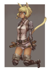 Rule 34 | 10s, 1girl, animal ears, bad id, bad pixiv id, blonde hair, boots, cat ears, cat girl, cat tail, facial mark, final fantasy, final fantasy xiv, gloves, green eyes, highres, miqo&#039;te, solo, suzuno (bookshelf), tail, vest, warrior of light (ff14)
