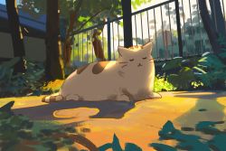 Rule 34 | animal focus, bush, cat, leaf, no humans, outdoors, pusheen the cat, pusheen the cat (series), shade, sketch, snatti, sunlight, tail, tree, whiskers