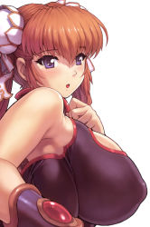 Rule 34 | blue eyes, blush, bracelet, breasts, bun cover, covered erect nipples, double bun, huge breasts, jewelry, mogudan, open mouth, orange hair, solo, twintails
