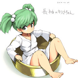 Rule 34 | 1girl, ario, barefoot, bucket, feet, female focus, green eyes, green hair, in bucket, in container, japanese clothes, kimono, kisume, lowres, matching hair/eyes, short hair, solo, touhou, twintails, yukata